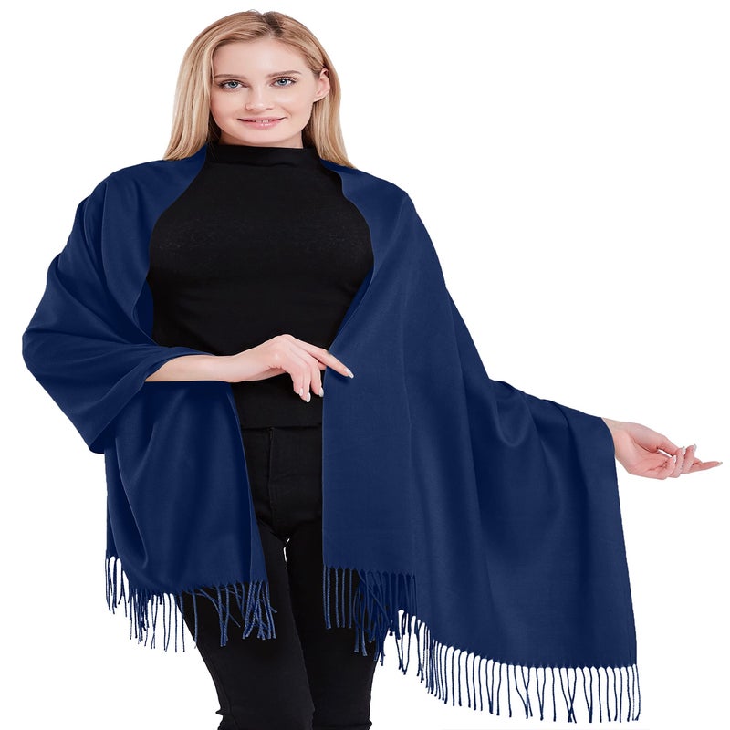 CJ Apparel Navy Blue Thick Solid Color Tassels Design Cotton Blend Shawl Seconds Scarf Wrap Stole Throw Head Wrap Pashmina New - Image 1